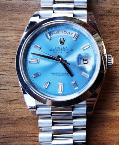 The ice-blue Day-Date will be a good choice for formal occasion.
