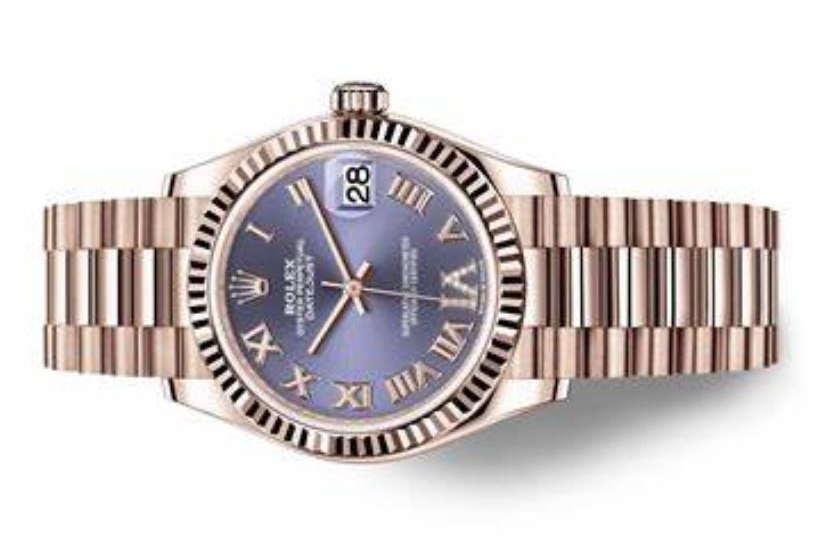 The 18ct everose gold fake watch is decorated with diamonds.